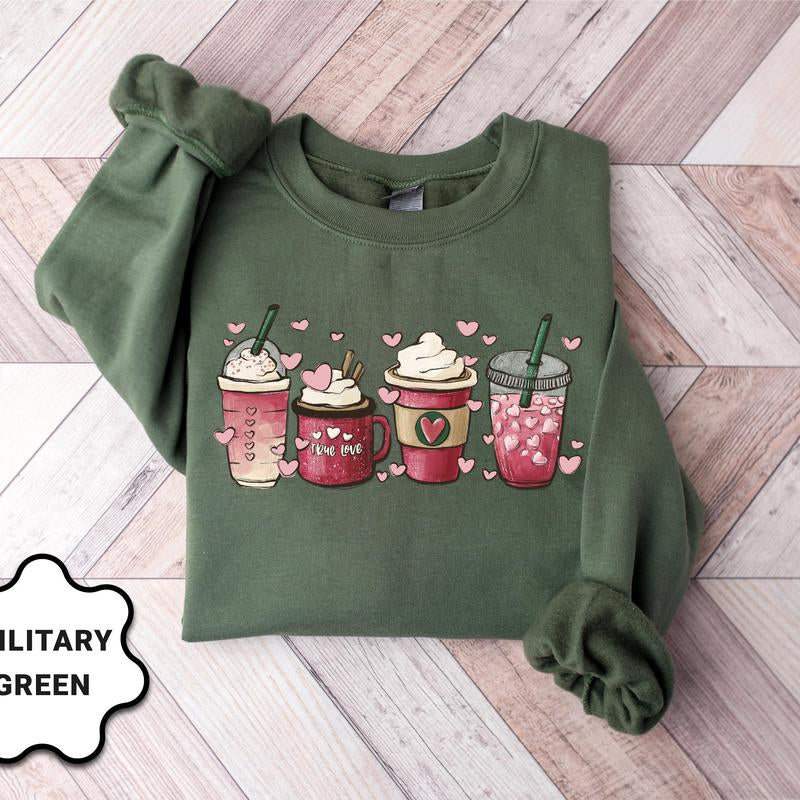 Womens Valentines Day Sweatshirt, Valentine Coffee Sweatshirt, Womens Valentines Day Sweater, Valentines Day Shirt, Valentines Sweater