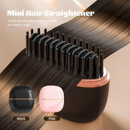 Mini Straightener, Rechargeable Portable Hair Straightener Brush, Fast Heating Hot Comb for Home Travel Gift, anti Scald Shell, Lightweight and Portable, 3-Speed Temperature Control