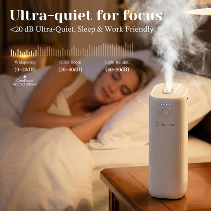 Corefavor Diffuser ,Waterless Essential Oil Diffuser, 4.06Fl Oz（120Ml）Home Aroma Diffuser with Adjustable Scent Intensity, Rechargeable and Wall-Mountable, Quiet Fragrance Diffuser for Living Room, Bedroom, Bathroom, and Car