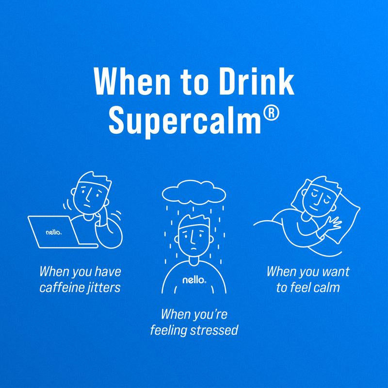 Nello Supercalm Calming Drink Mix with KSM-66 Ashwagandha Vitamin D3 Magnesium & L-Theanine Supports Cortisol Balance Mood Sleep 20 Servings Travel Packets Dietary Supplement