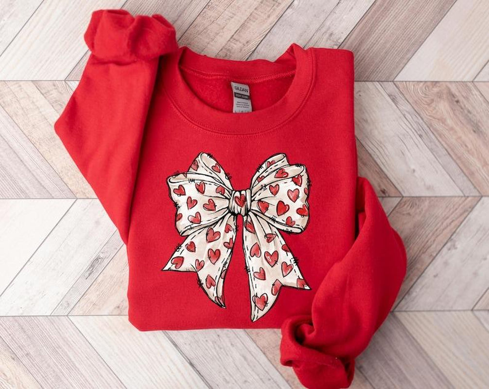 Coquette Valentines Day Heart Bow Sweatshirt, Retro Valentine Sweatshirt, Valentines Day Bow Sweatshirt, Valentines Day Gift
