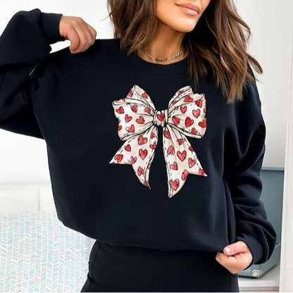 Coquette Valentines Day Heart Bow Sweatshirt, Retro Valentine Sweatshirt, Valentines Day Bow Sweatshirt, Valentines Day Gift