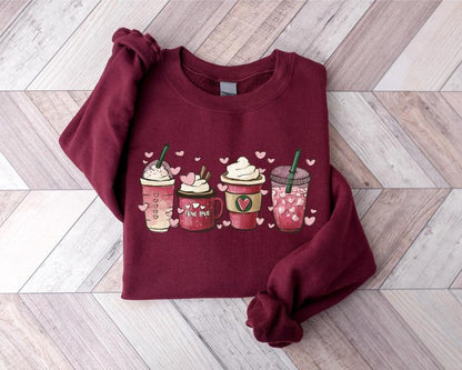 Womens Valentines Day Sweatshirt, Valentine Coffee Sweatshirt, Womens Valentines Day Sweater, Valentines Day Shirt, Valentines Sweater