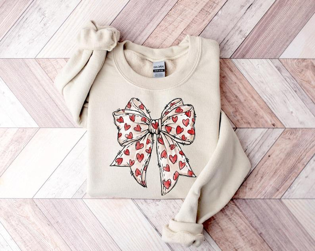 Coquette Valentines Day Heart Bow Sweatshirt, Retro Valentine Sweatshirt, Valentines Day Bow Sweatshirt, Valentines Day Gift