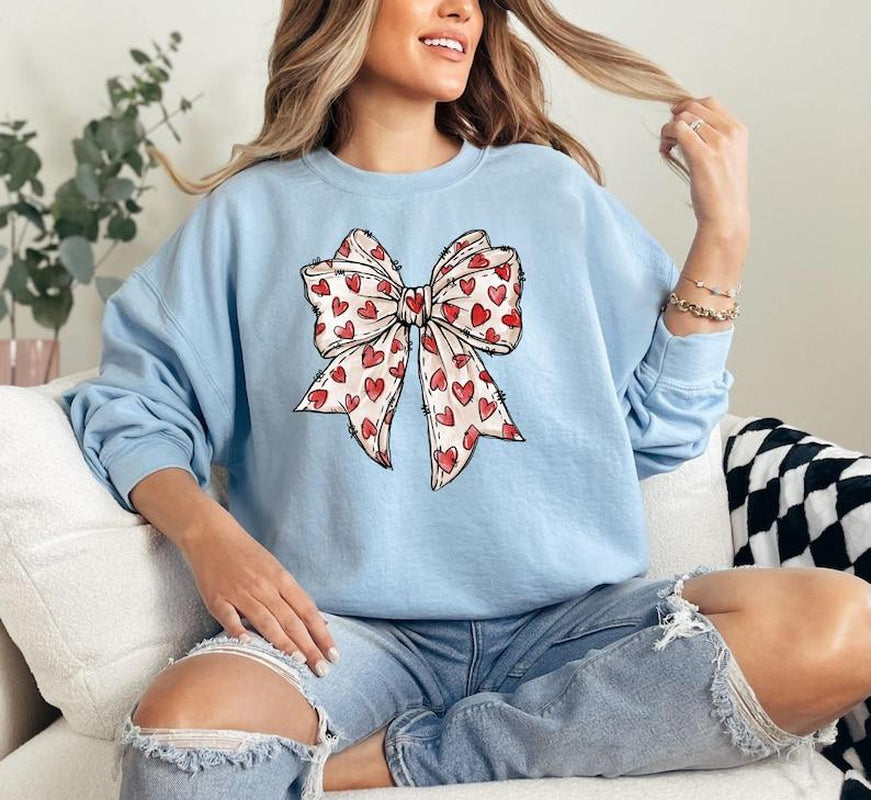 Coquette Valentines Day Heart Bow Sweatshirt, Retro Valentine Sweatshirt, Valentines Day Bow Sweatshirt, Valentines Day Gift