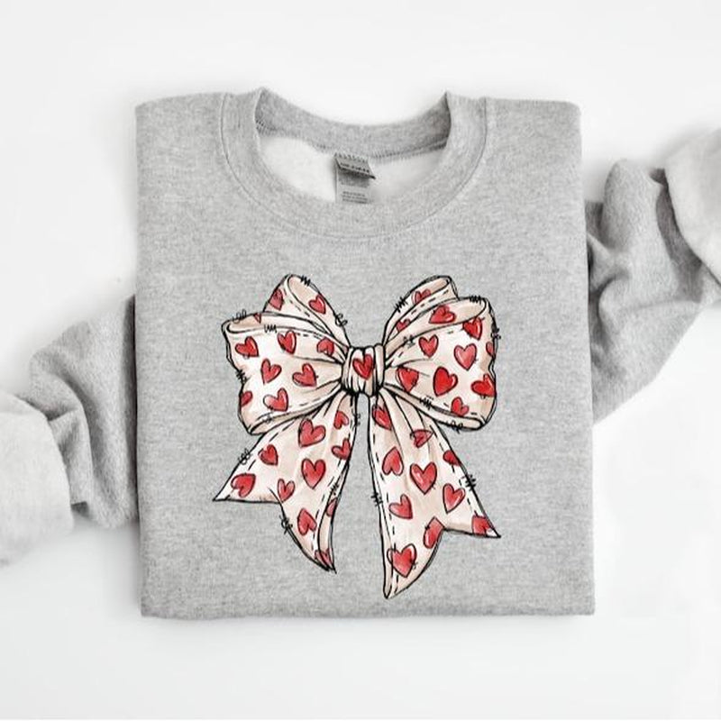 Coquette Valentines Day Heart Bow Sweatshirt, Retro Valentine Sweatshirt, Valentines Day Bow Sweatshirt, Valentines Day Gift
