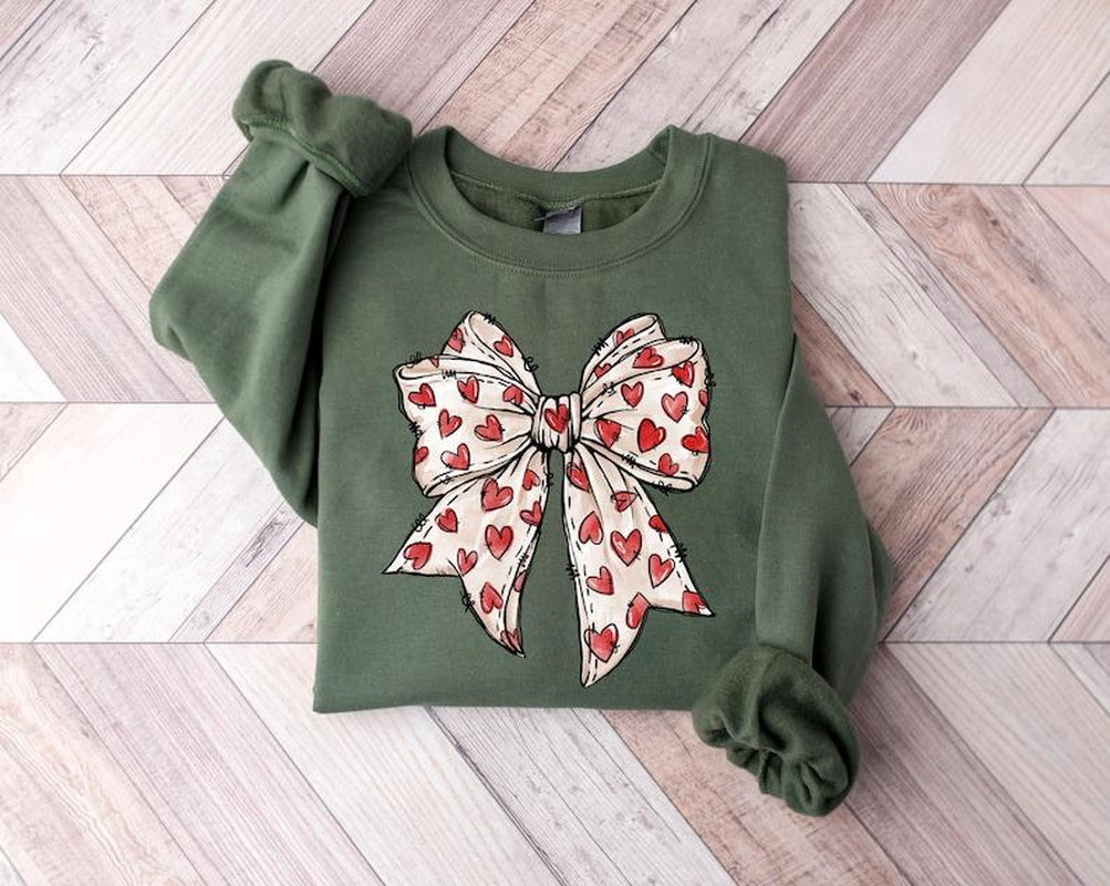 Coquette Valentines Day Heart Bow Sweatshirt, Retro Valentine Sweatshirt, Valentines Day Bow Sweatshirt, Valentines Day Gift