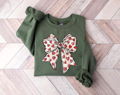 Coquette Valentines Day Heart Bow Sweatshirt, Retro Valentine Sweatshirt, Valentines Day Bow Sweatshirt, Valentines Day Gift